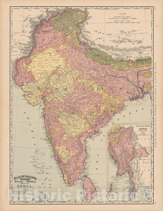 Historic Map : India 1892 , Rand McNally's Atlas World , Vintage Wall Art