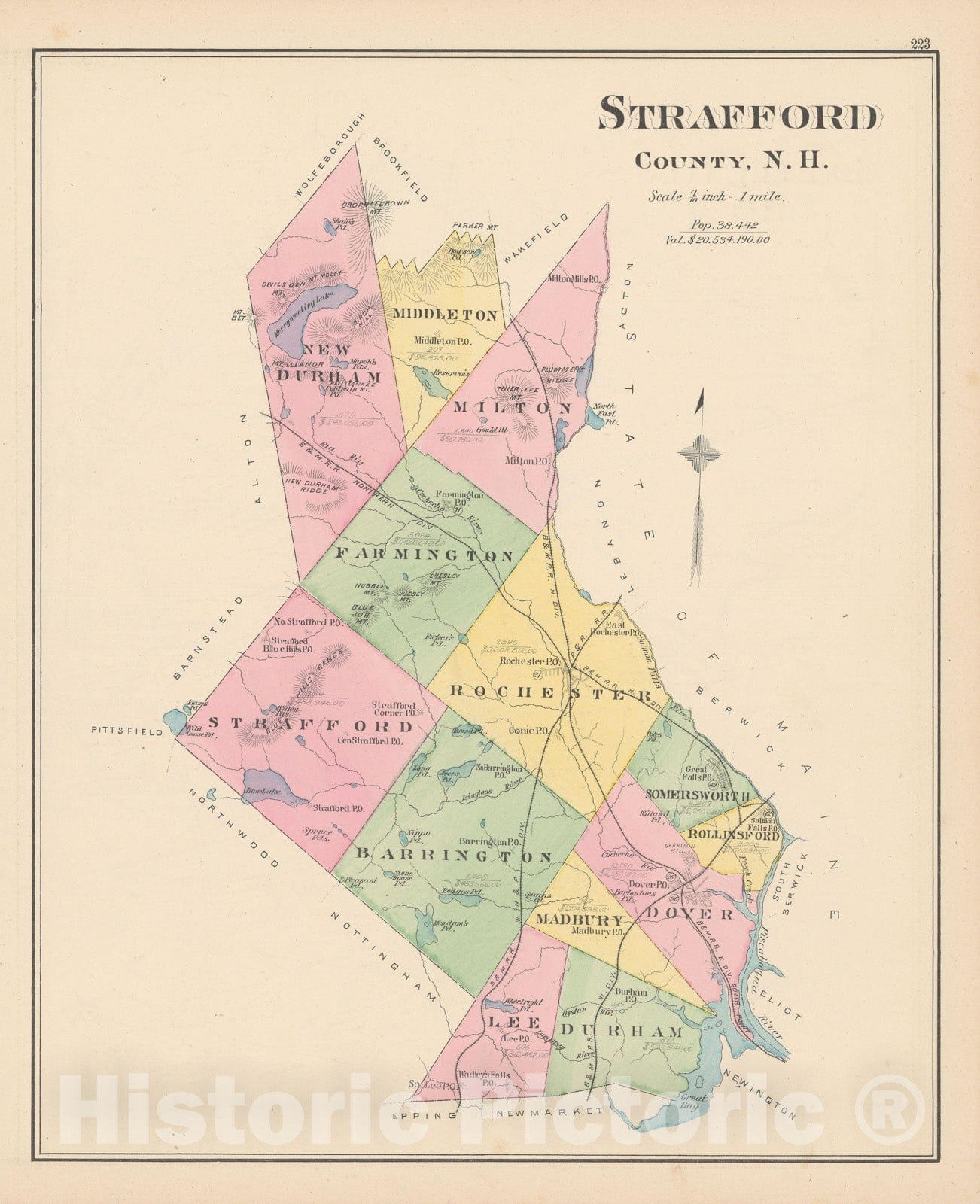 Historic Map : Strafford 1892 , Town and City Atlas State of New Hampshire , v2, Vintage Wall Art