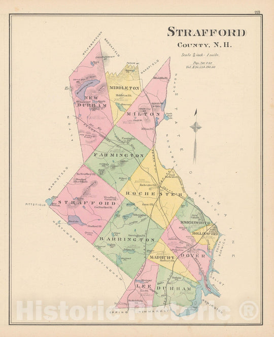 Historic Map : Strafford 1892 , Town and City Atlas State of New Hampshire , v2, Vintage Wall Art