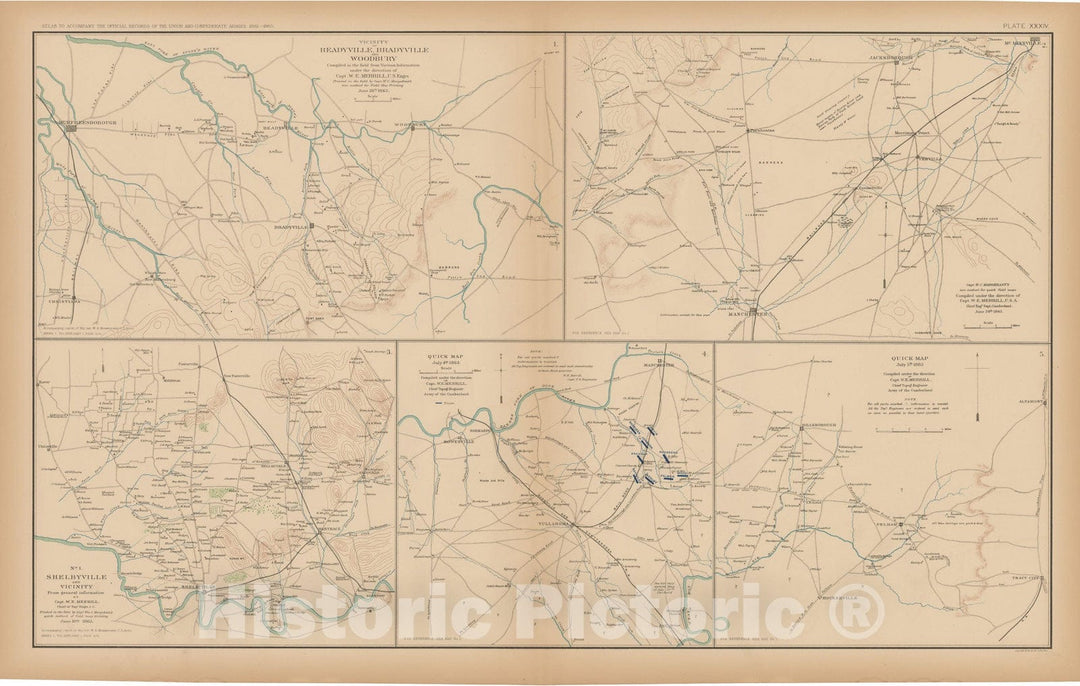 Historic Map : Civil War Atlas of the Union and Confederate Armies, Battles in TN 1895 , Vintage Wall Art