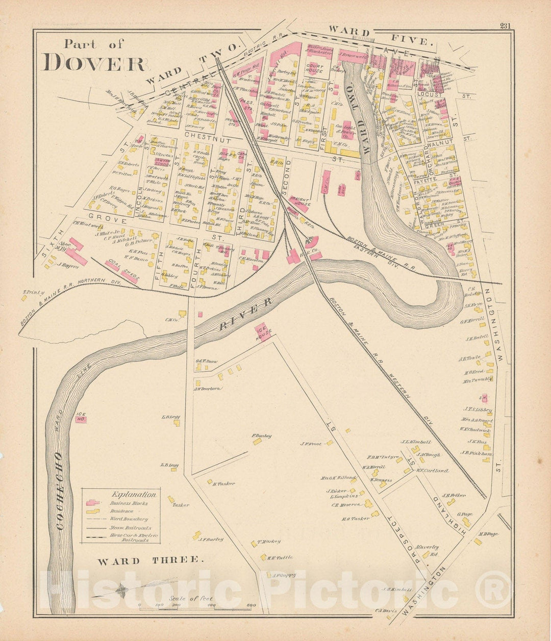 Historic Map : Dover 1892 , Town and City Atlas State of New Hampshire , v5, Vintage Wall Art