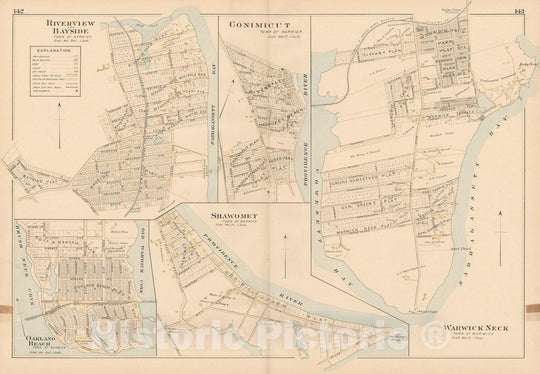 Historic Map : Atlas of Southern Rhode Island, Warwick 1895 Plate 003 , Vintage Wall Art