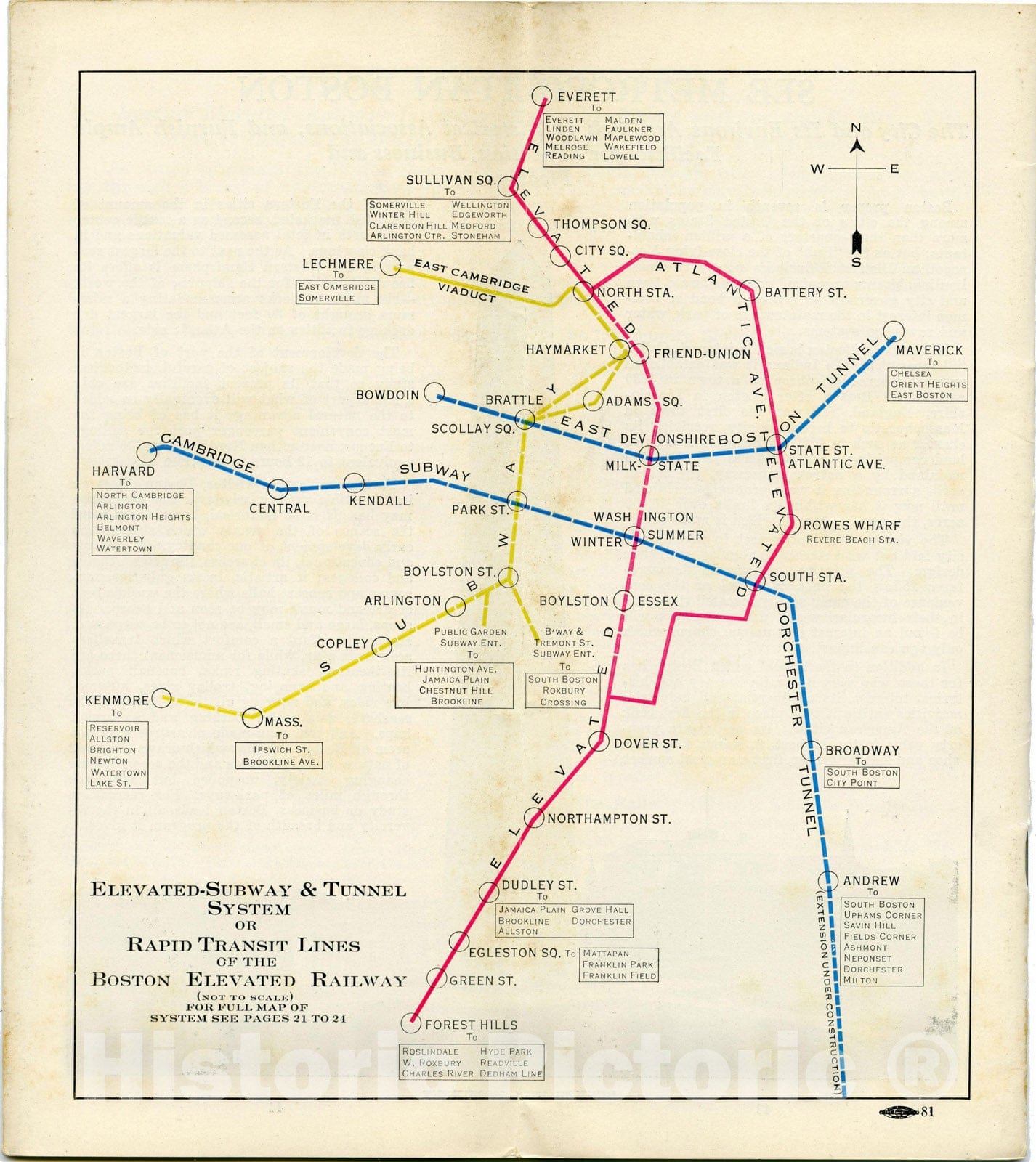 Historic Map : Greater Boston Transit Maps, Elevated, Tunnel and Rapid Transit Lines 1926 Railroad Catography , Vintage Wall Art