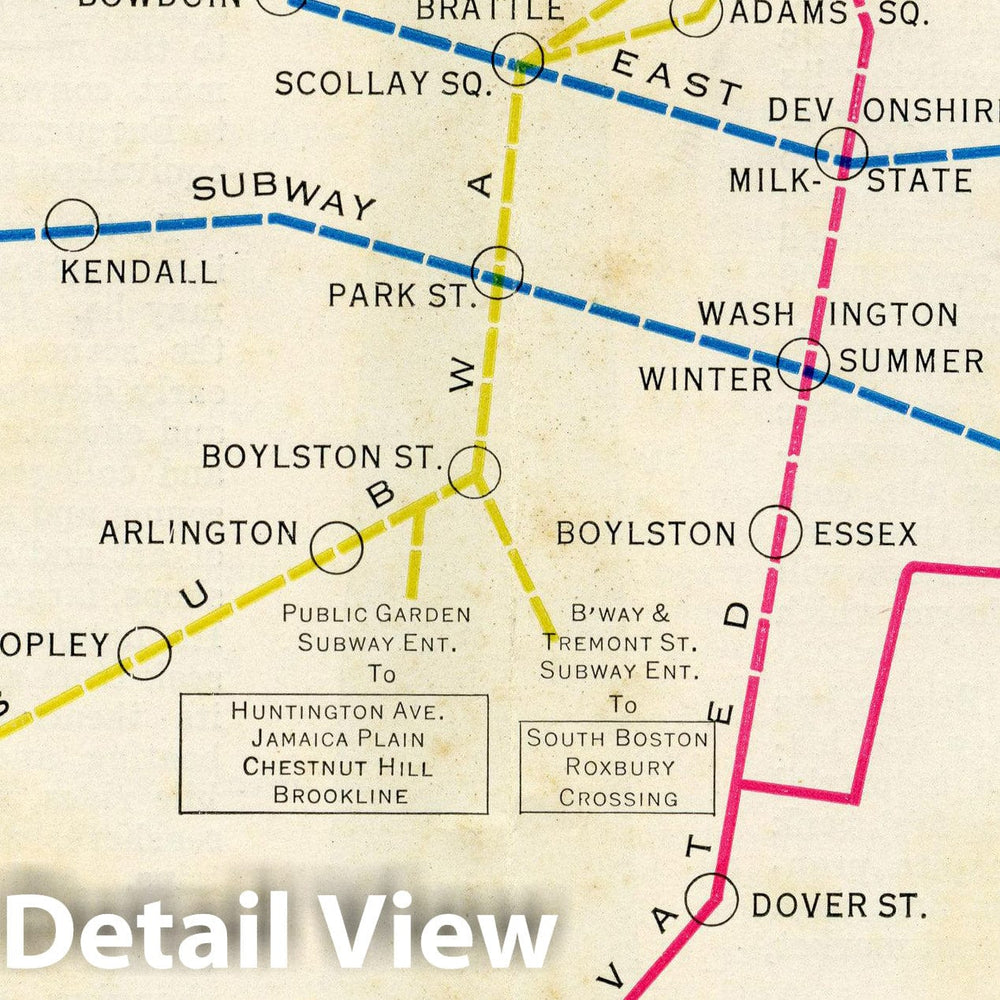 Historic Map : Greater Boston Transit Maps, Elevated, Tunnel and Rapid Transit Lines 1926 Railroad Catography , Vintage Wall Art