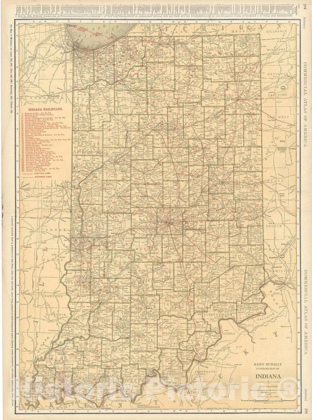 Historic Map : Indiana 1925 , v3, Vintage Wall Art