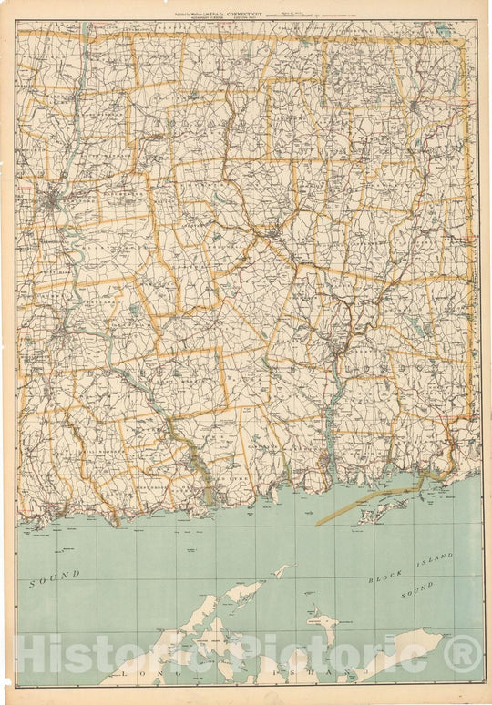 Historic Map : Connecticut 1910 , Northeast U.S. State & City Maps , Vintage Wall Art