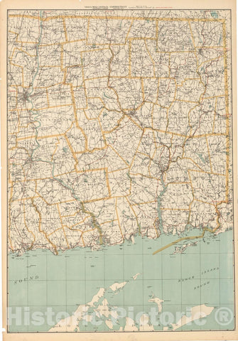 Historic Map : Connecticut 1910 , Northeast U.S. State & City Maps , Vintage Wall Art