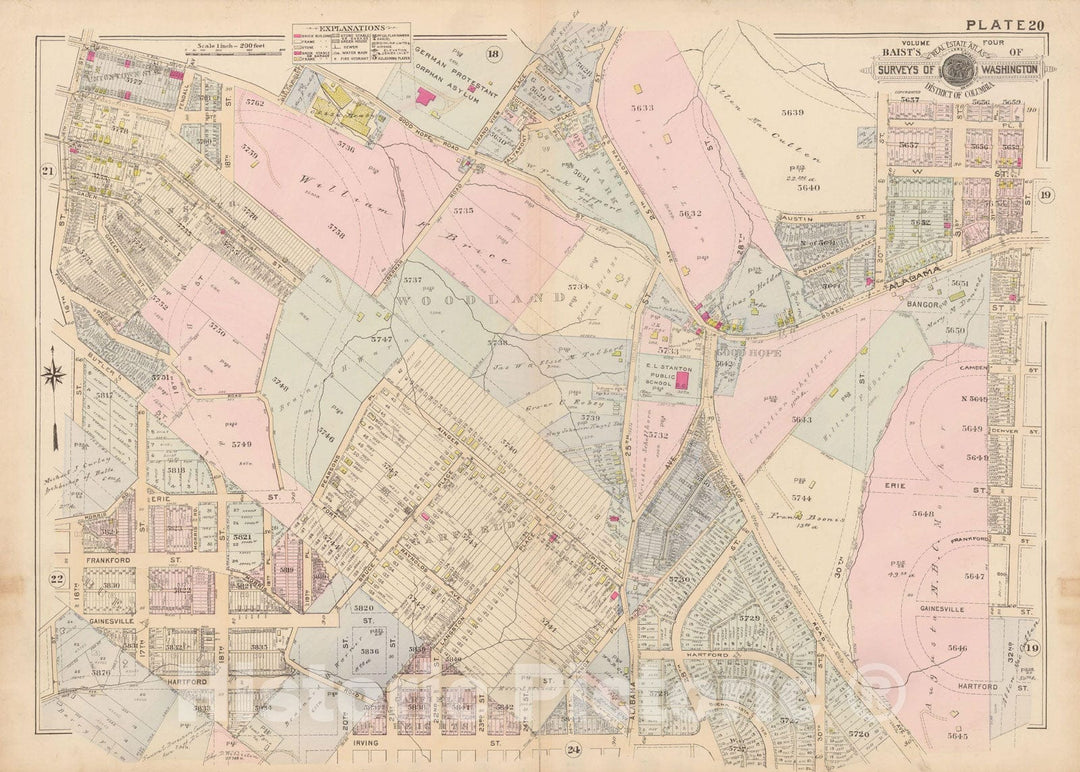 Historic Map : Atlas of Washington D.C. Volume 4 (NE, SE), Washington 1927 Plate 020 , Vintage Wall Art