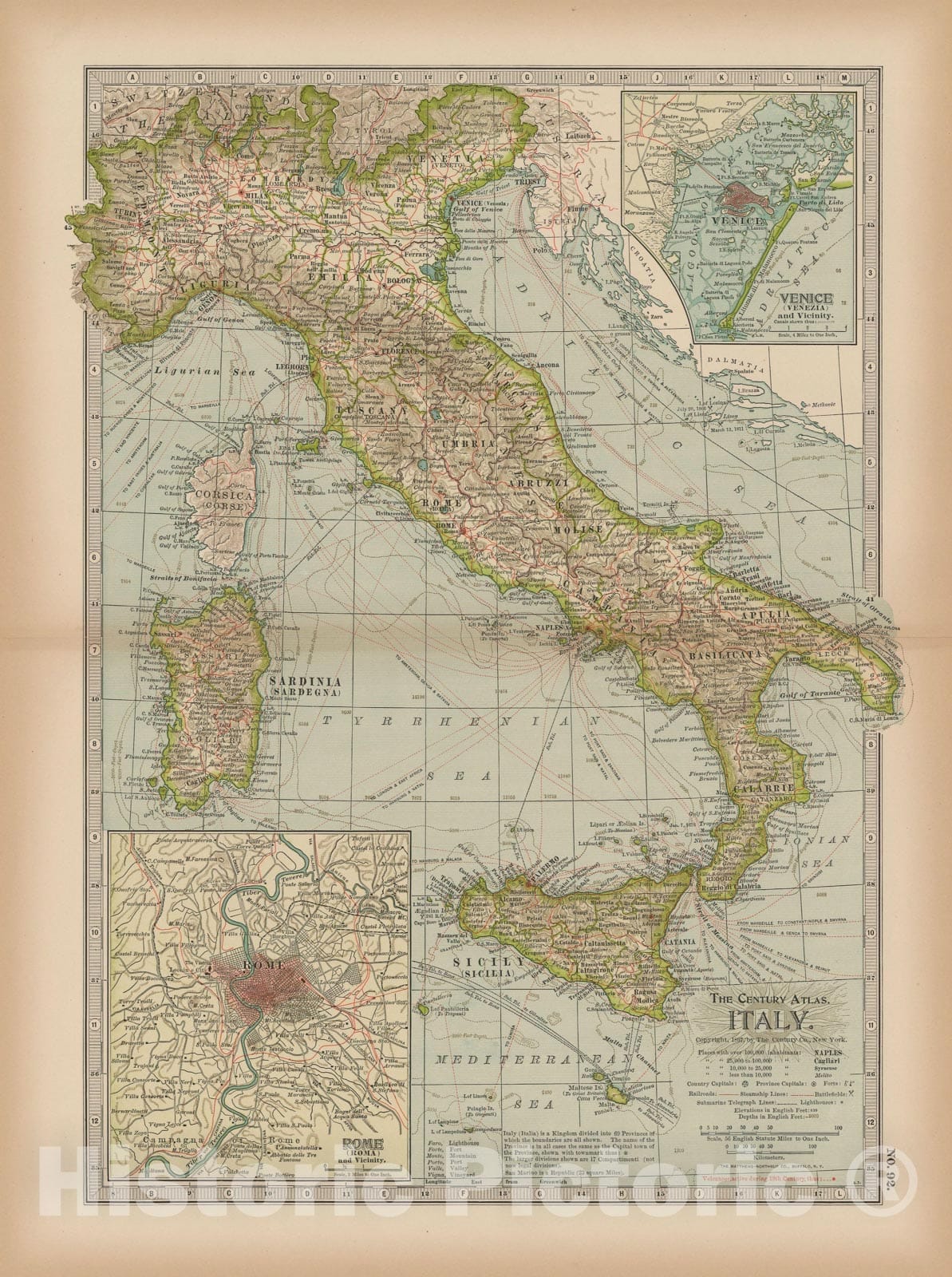 Historic Map : Italy 1897 , The Century Atlas World , v3, Vintage Wall Art