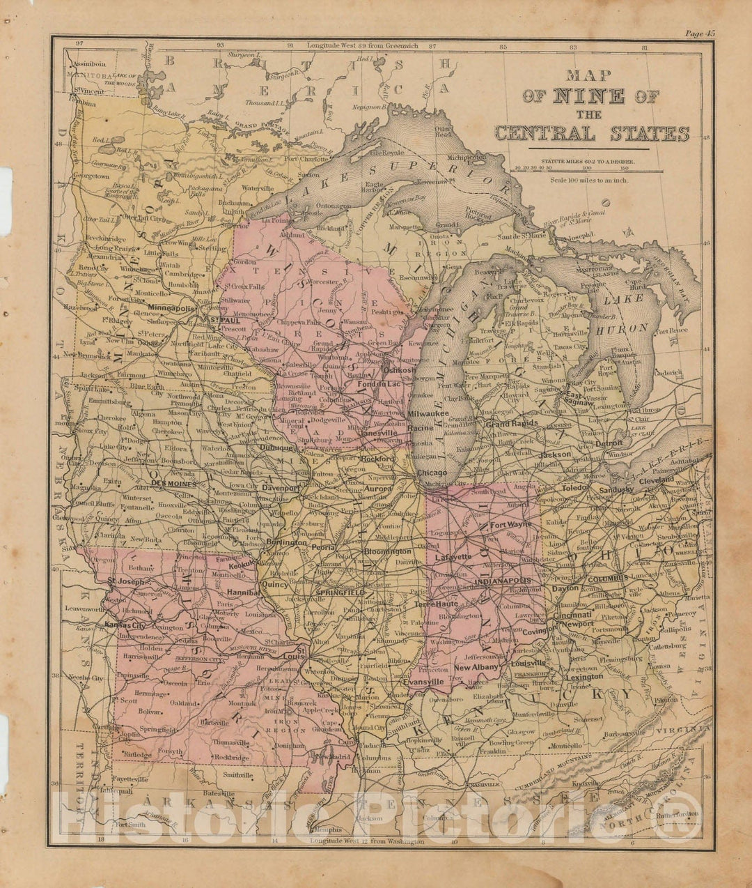 Historic Map : Warren's Common-School Geography, United States 1879 , Vintage Wall Art