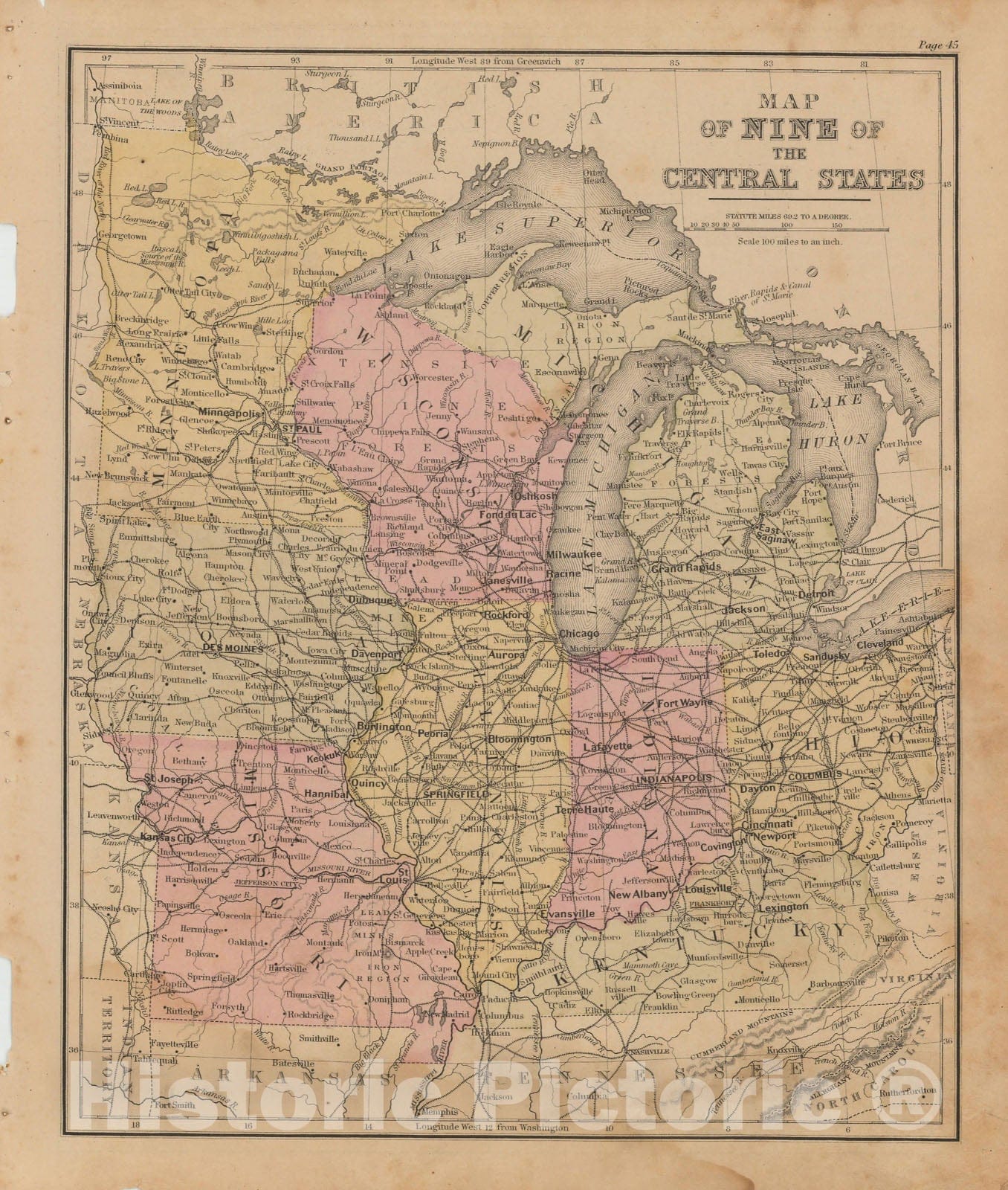 Historic Map : Warren's Common-School Geography, United States 1879 , Vintage Wall Art