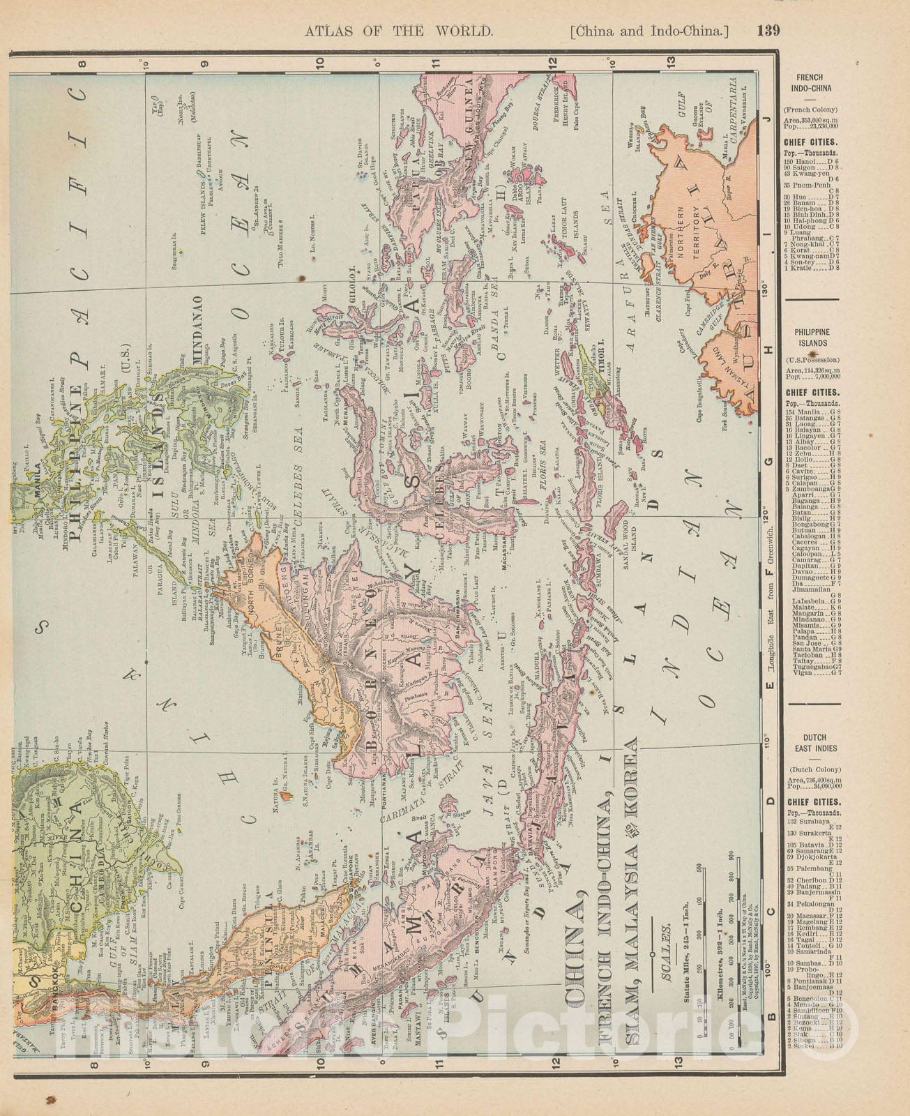 Historic Map : China & Indonesia & Malaysia 1900 , Universal Atlas World , Vintage Wall Art