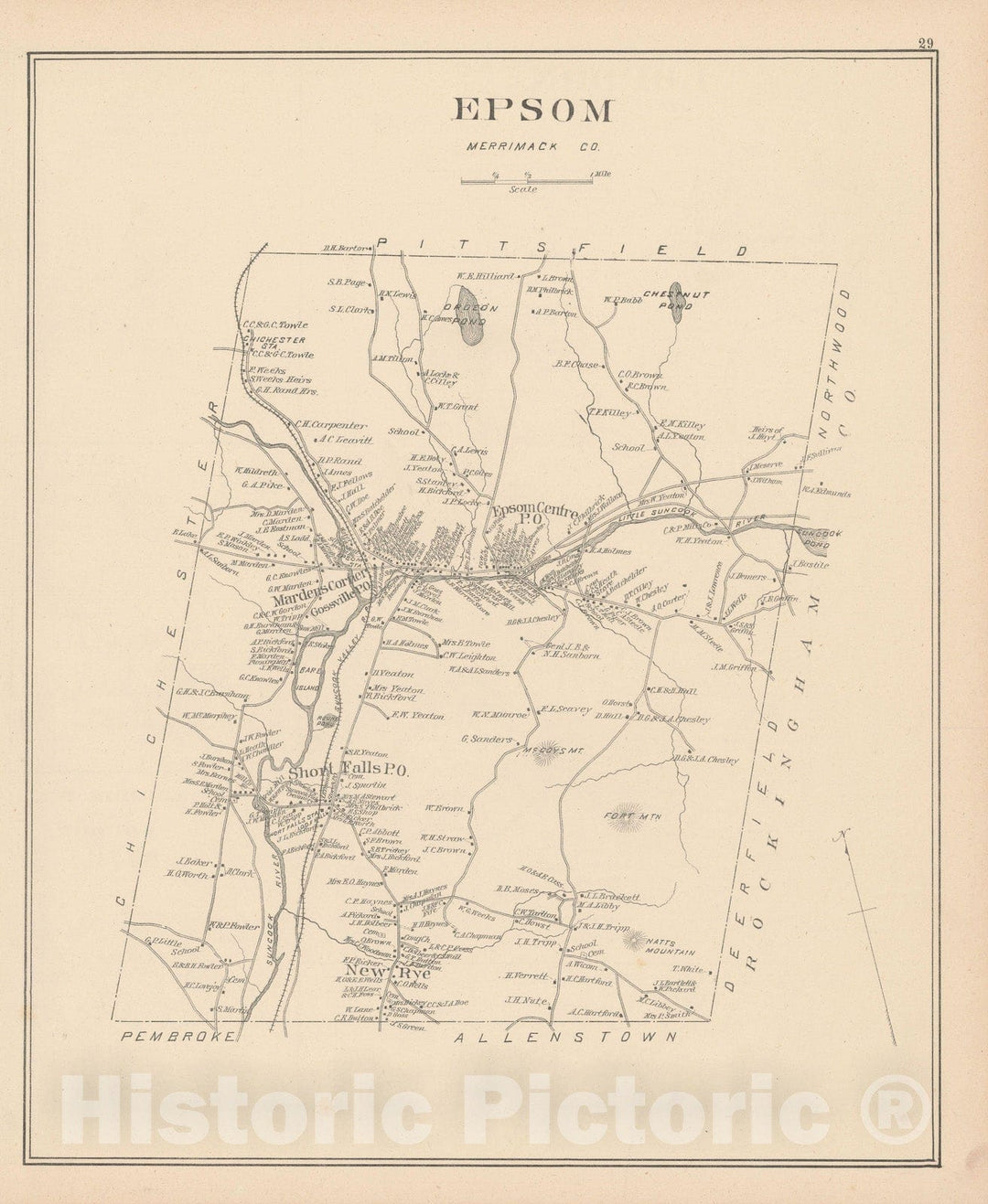 Historic Map : Epsom 1892 , Town and City Atlas State of New Hampshire , Vintage Wall Art