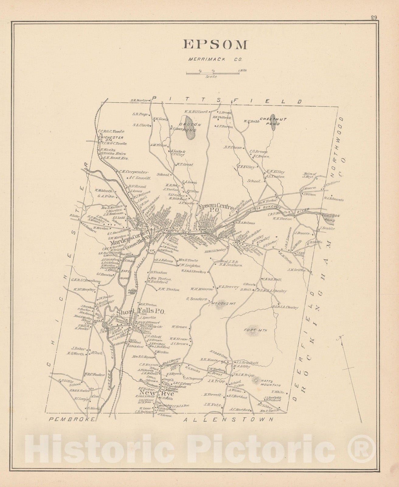 Historic Map : Epsom 1892 , Town and City Atlas State of New Hampshire , Vintage Wall Art