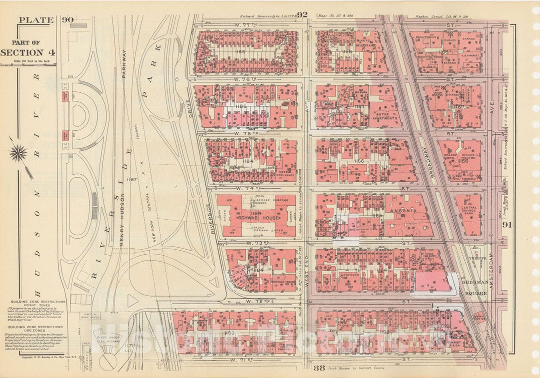 Historic Map : Manhattan Land Book 1955 - Updated Through Nov 7th, New York City 1975 Plate 090 , Vintage Wall Art