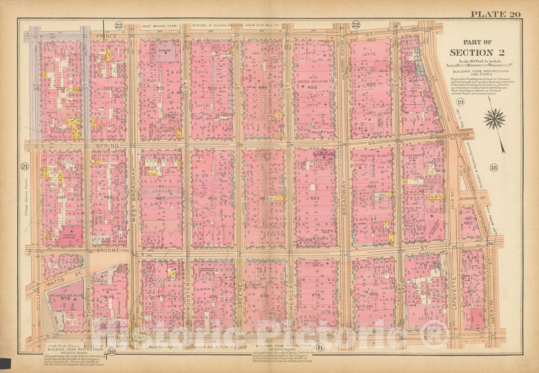 Historic Map : Atlas City of New York, Borough of Manhattan, Vol 1, Batery to 14th St 1922 - 1935 Plate 020 , Vintage Wall Art