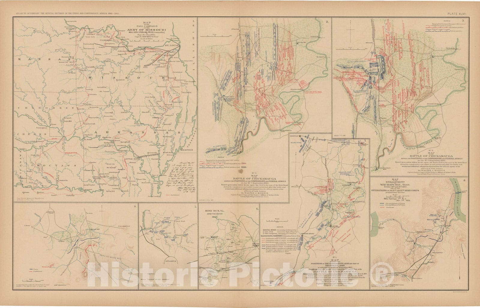 Historic Map : Civil War Atlas of the Union and Confederate Armies, Battles in AR, GA, MO & VA 1895 , Vintage Wall Art