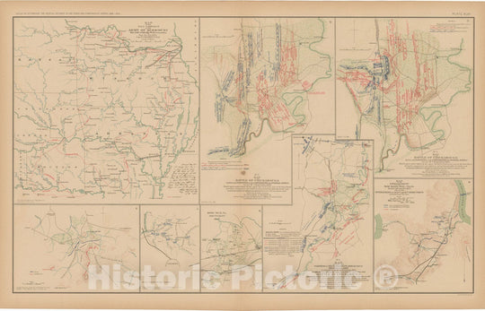 Historic Map : Civil War Atlas of the Union and Confederate Armies, Battles in AR, GA, MO & VA 1895 , Vintage Wall Art