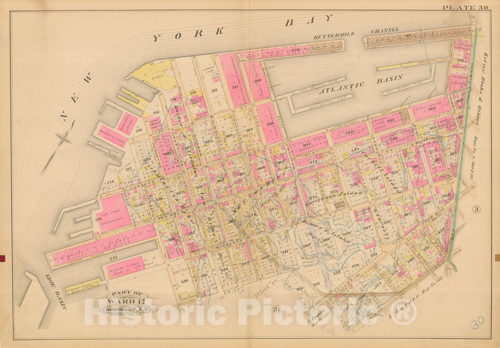 Historic Map : Robinson's Atlas City of Brooklyn, NY, Brooklyn 1886 Plate 030 , Vintage Wall Art