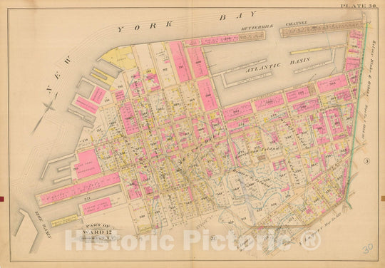 Historic Map : Robinson's Atlas City of Brooklyn, NY, Brooklyn 1886 Plate 030 , Vintage Wall Art