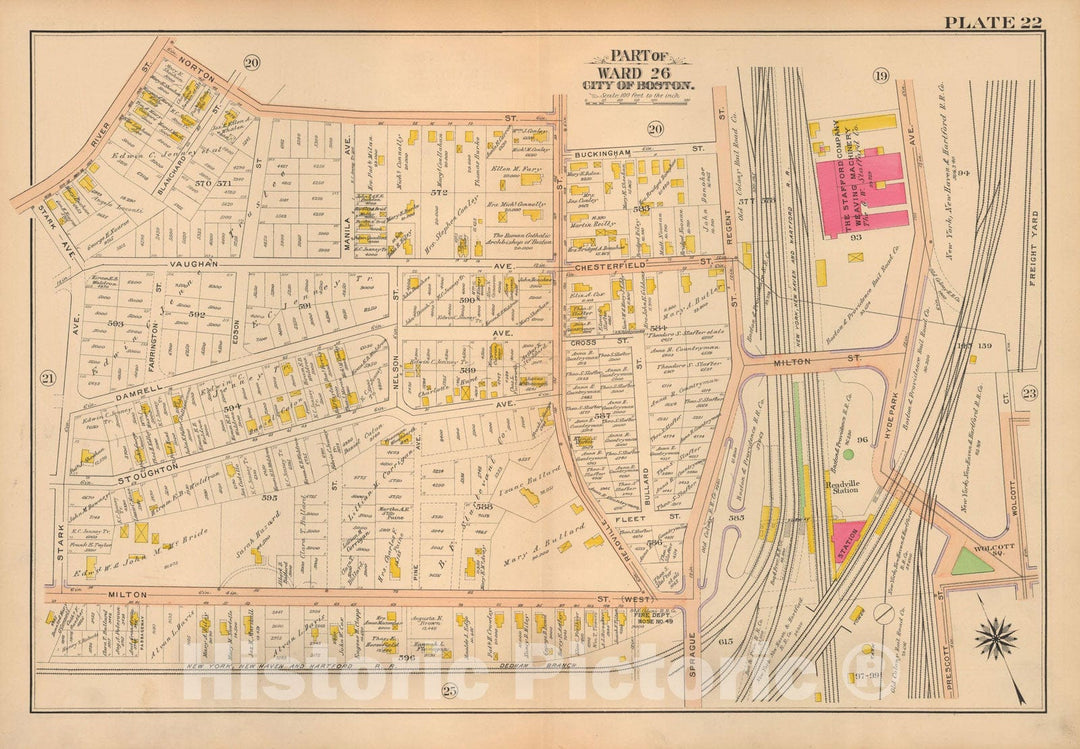 Historic Map : Atlas City of Boston Ward 26 Hyde Park, Hyde Park 1912 Plate 022 , Vintage Wall Art