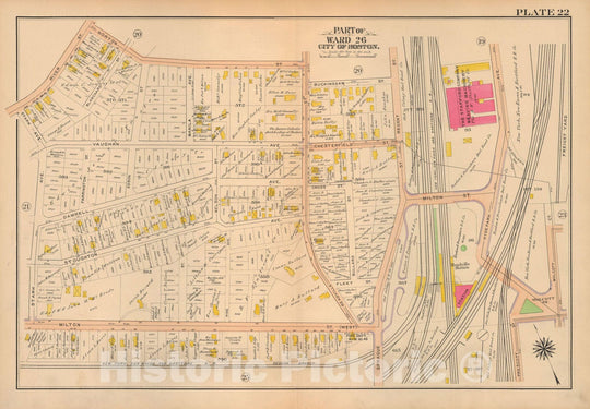 Historic Map : Atlas City of Boston Ward 26 Hyde Park, Hyde Park 1912 Plate 022 , Vintage Wall Art