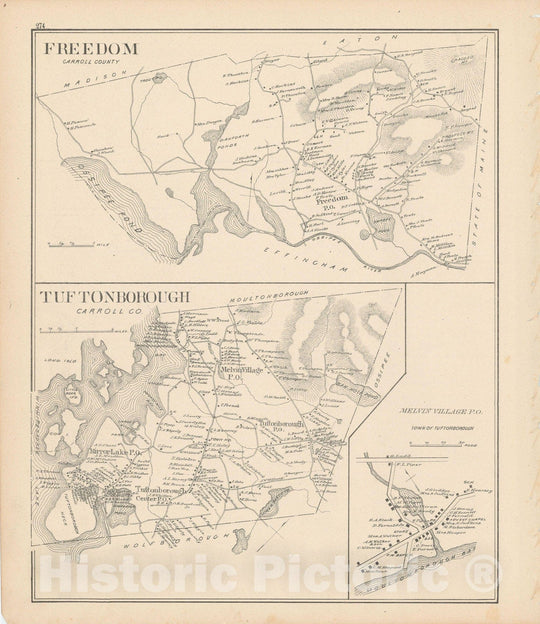 Historic Map : Freedom & Tuftonborough 1892 , Town and City Atlas State of New Hampshire , Vintage Wall Art