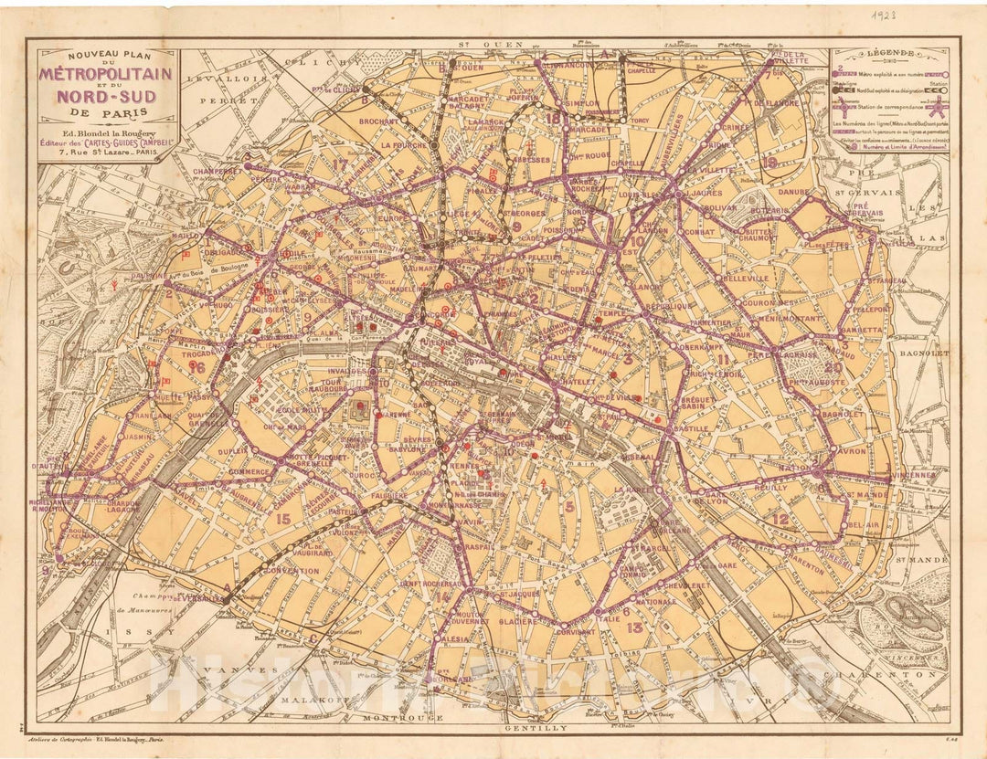 Historic Map : Europe, Paris 1923 , Vintage Wall Art