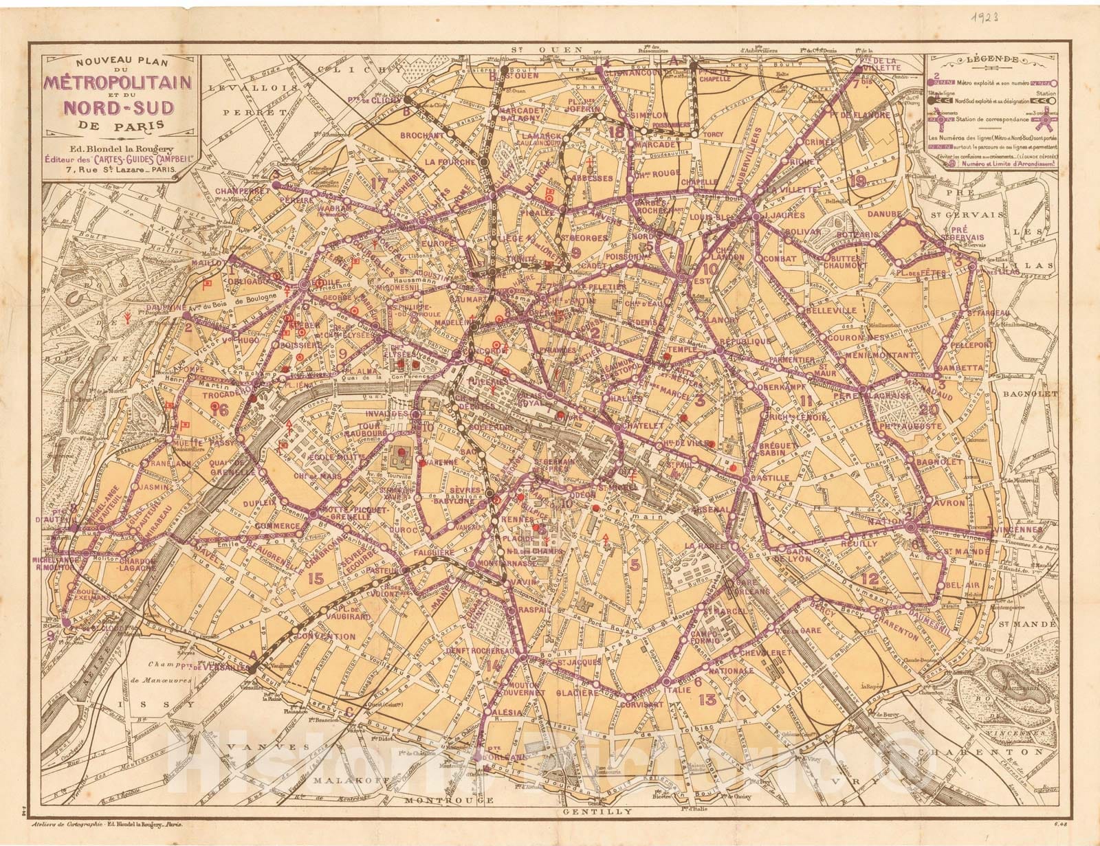 Historic Map : Europe, Paris 1923 , Vintage Wall Art