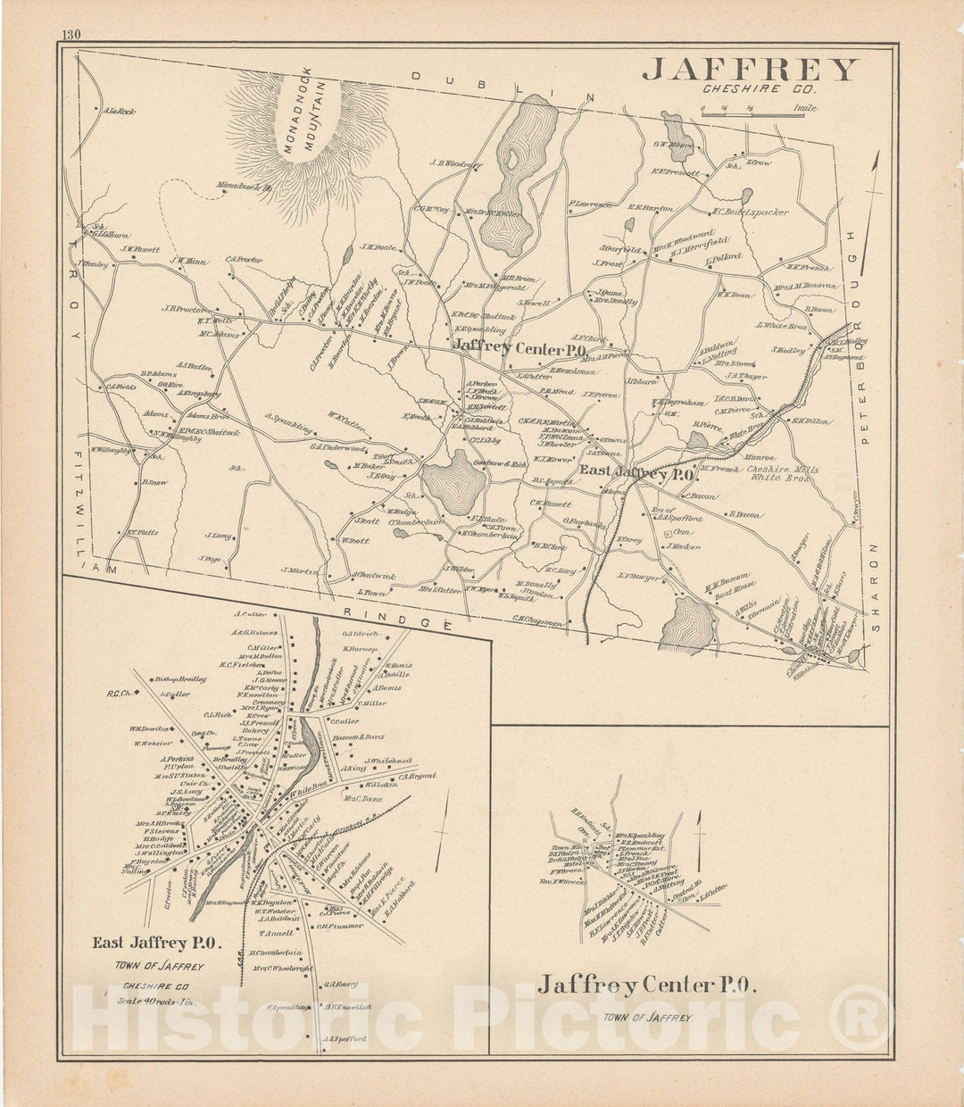 Historic Map : Jaffrey 1892 , Town and City Atlas State of New Hampshire , Vintage Wall Art