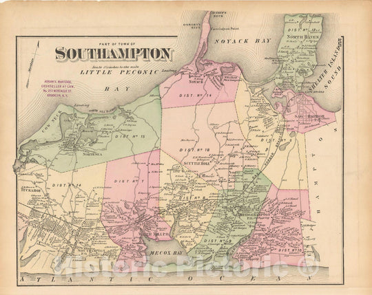 Historic Map : Atlas of Long Island, New York, Sag Harbor & South Hampton 1873 , Vintage Wall Art