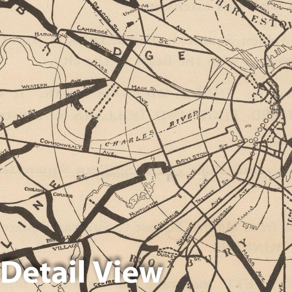 Historic Map : Boston Elevated Railway Co. Informational Maps, Map 10: Additions to Surface Lines 1910 Transit Railroad Catography , Vintage Wall Art