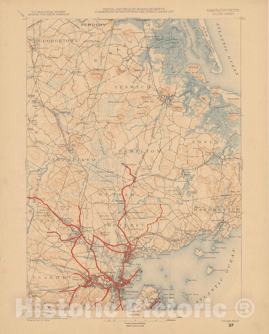 Historic Map : Eastern Massachusetts Street Railway Maps, Salem 1927 Transit Cartography , Vintage Wall Art