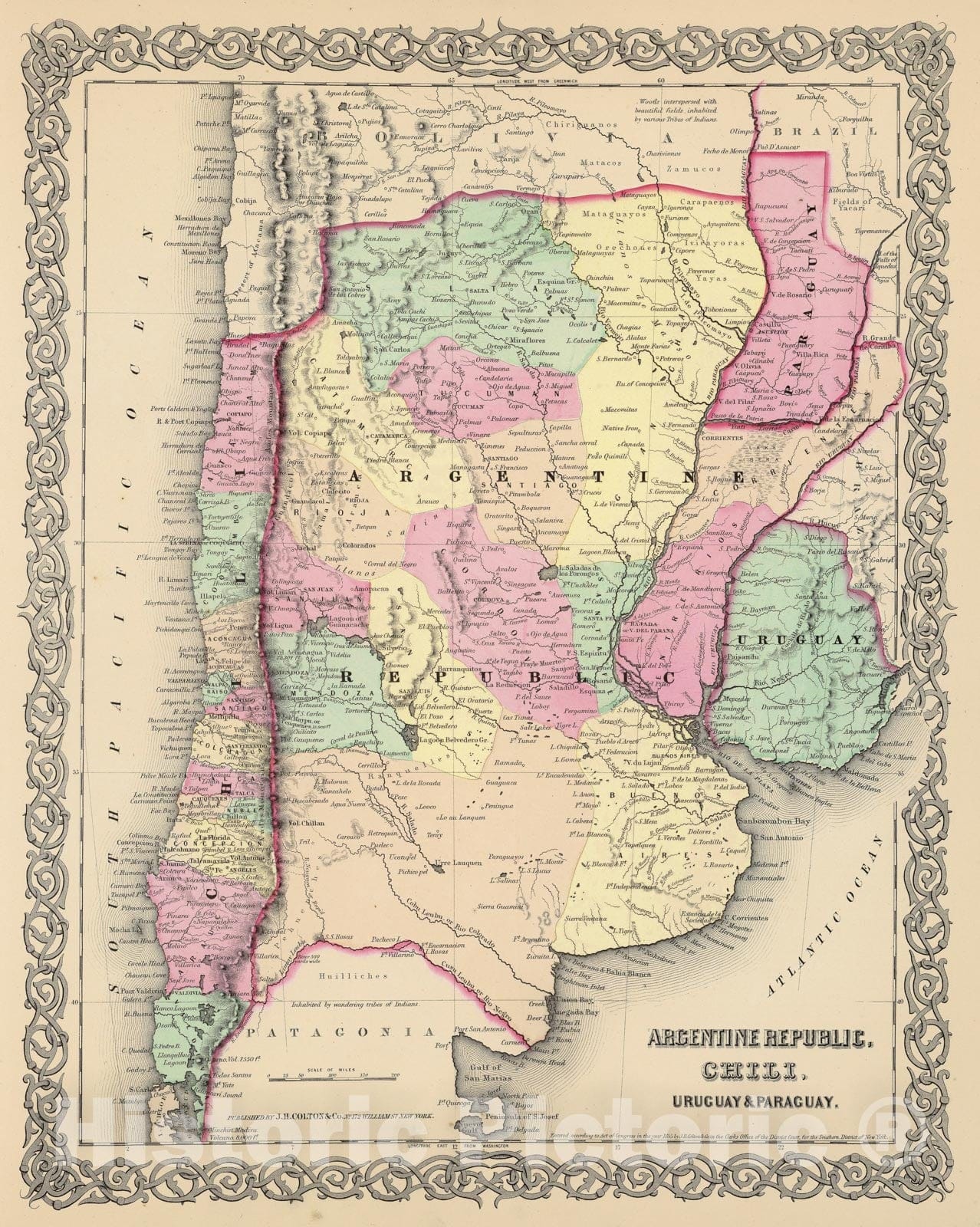 Historic Map : General Atlas (Of The World), Argentina & Chile & Uruguay & Paraguay 1857 , Vintage Wall Art