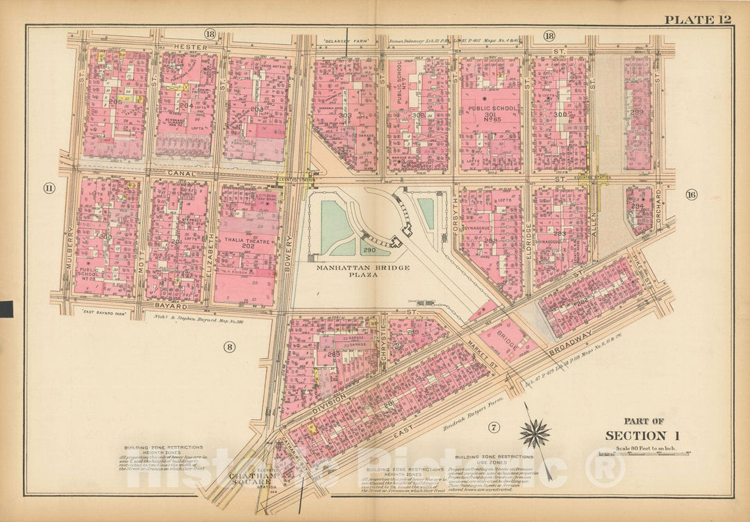 Historic Map : Atlas City of New York, Borough of Manhattan, Vol 1, Batery to 14th St 1922 - 1935 Plate 012 , Vintage Wall Art