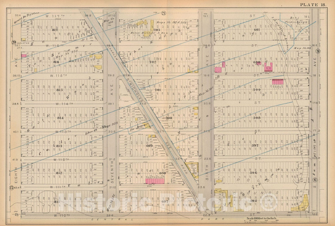 Historic Map : Atlas City of New York, Vol 2 ... 12th Ward, 2nd Ed., Manhattan 1884 Plate 018 , Vintage Wall Art