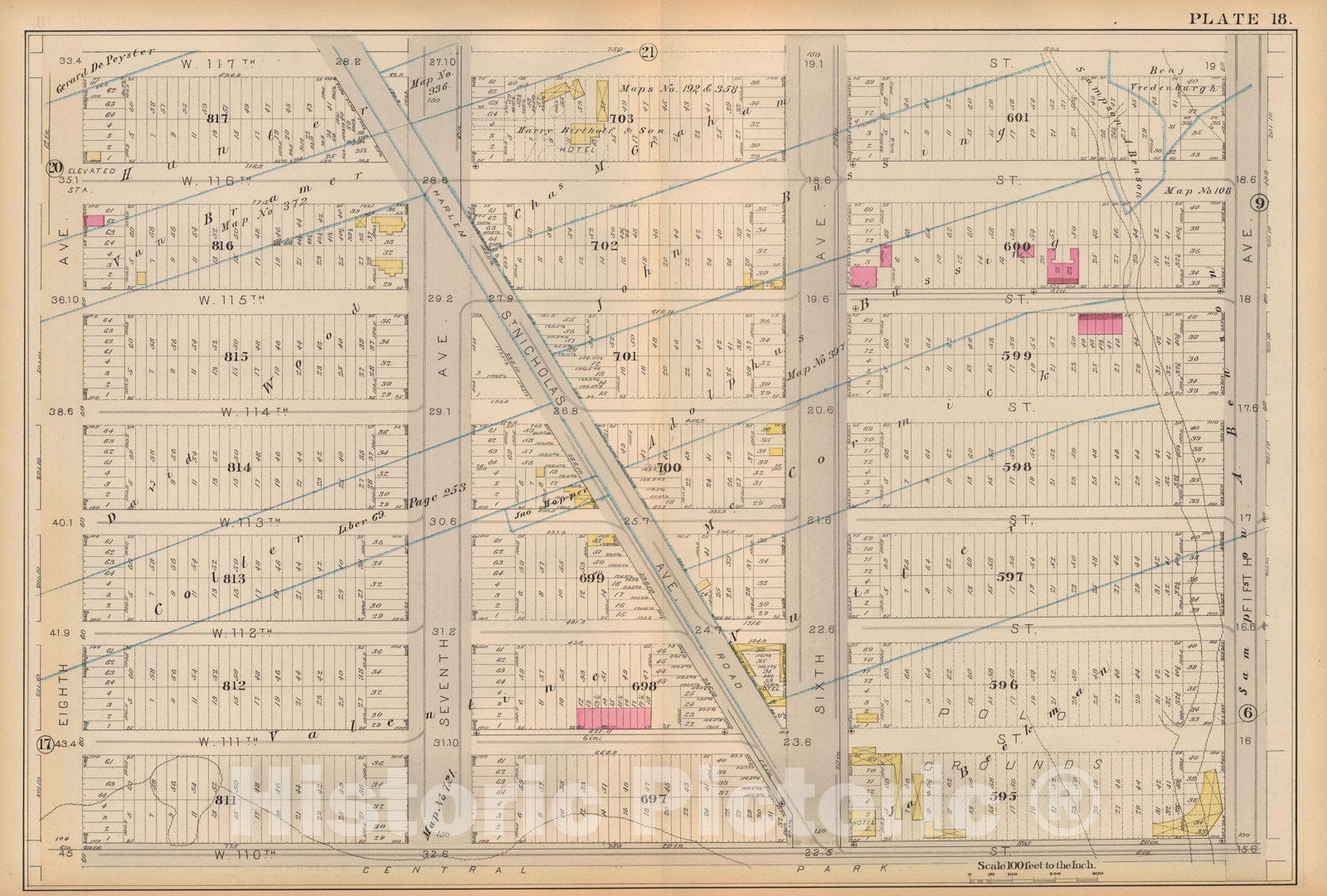 Historic Map : Atlas City of New York, Vol 2 ... 12th Ward, 2nd Ed., Manhattan 1884 Plate 018 , Vintage Wall Art