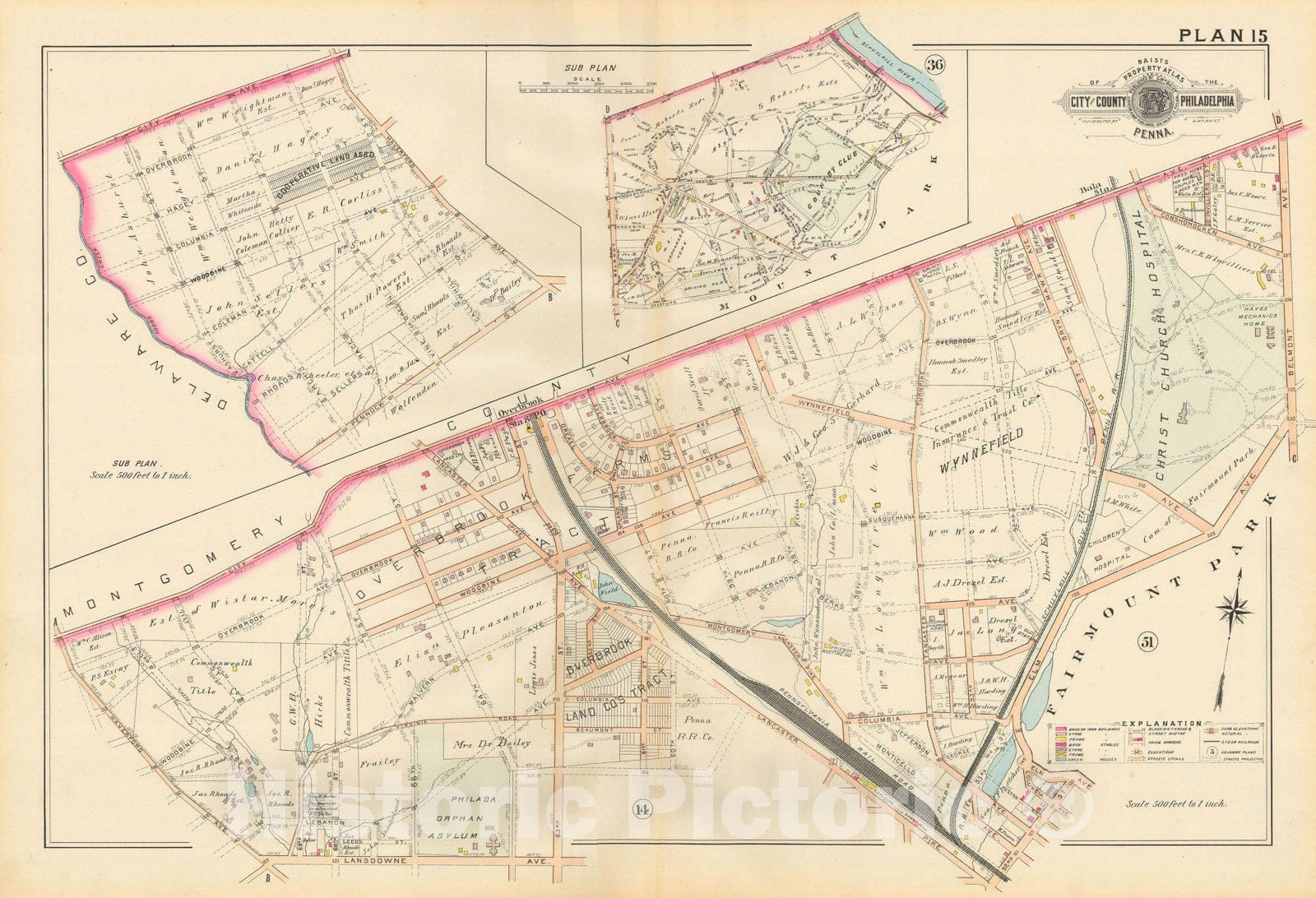 Historic Map : Baist's Property Atlas of Philadelphia, Philadelphia 1895 Plate 015 , Vintage Wall Art