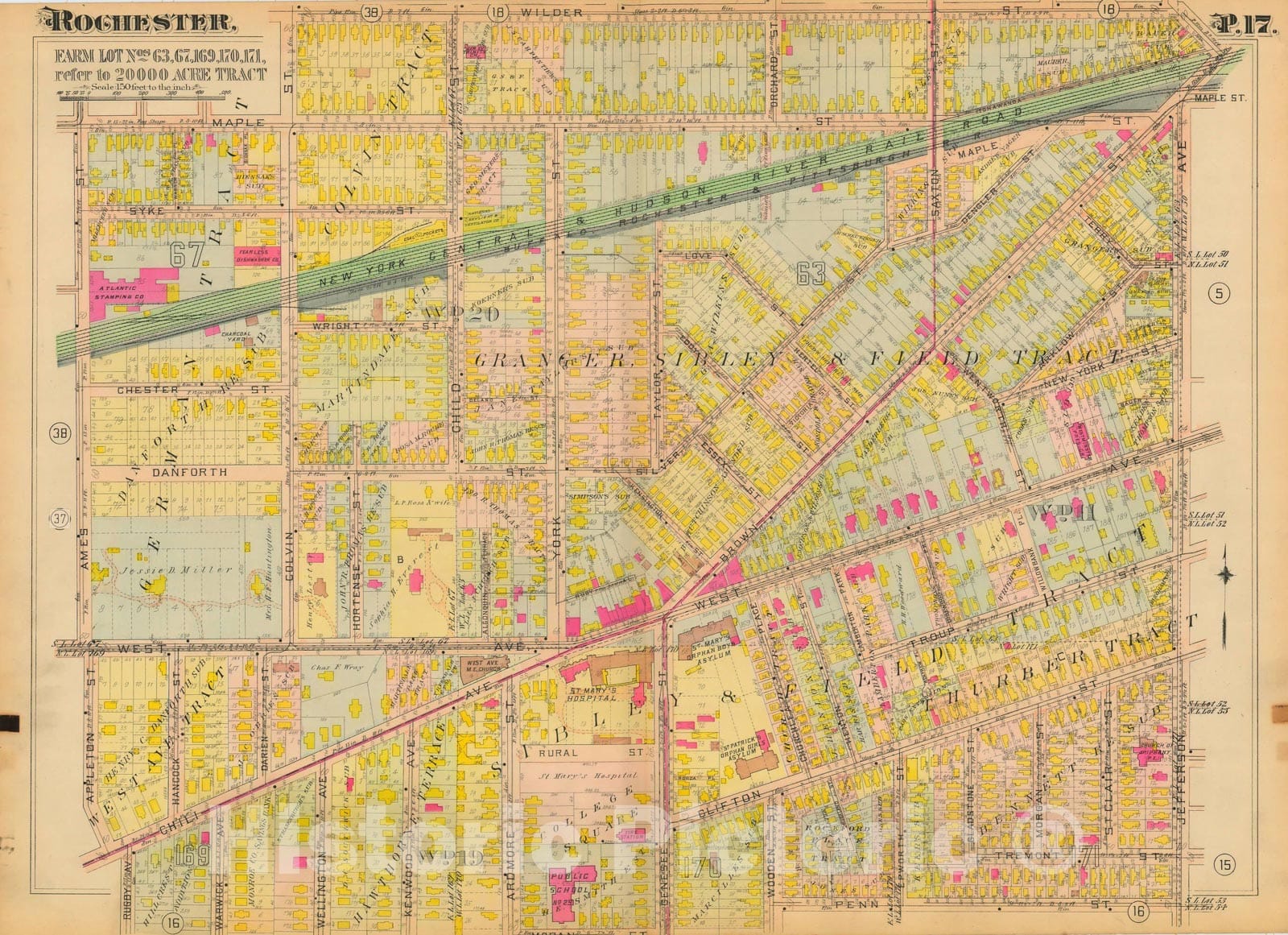 Historic Map : Atlas City of Rochester New York, Rochester 1910 Plate 017 , Vintage Wall Art