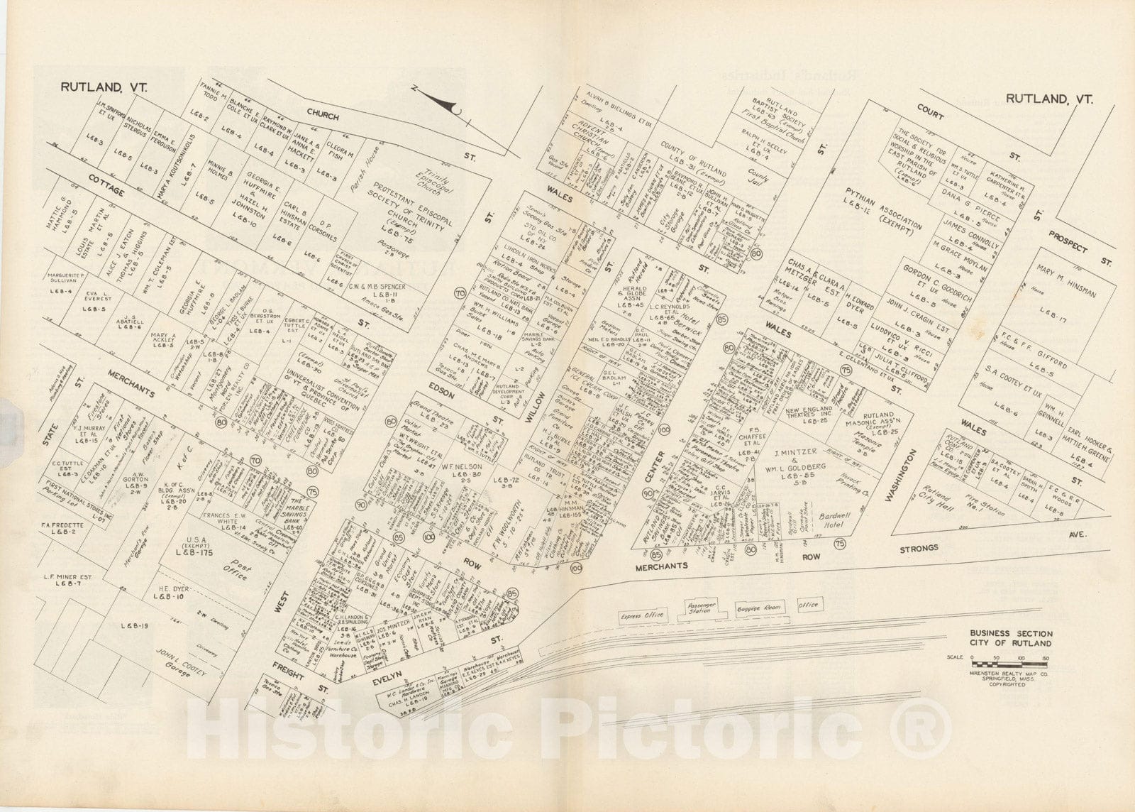 Historic Map : New England States Ed., Rutland 1946 , Nirenstein's National Preferred Real Estate Locations of Business Properties , Vintage Wall Art