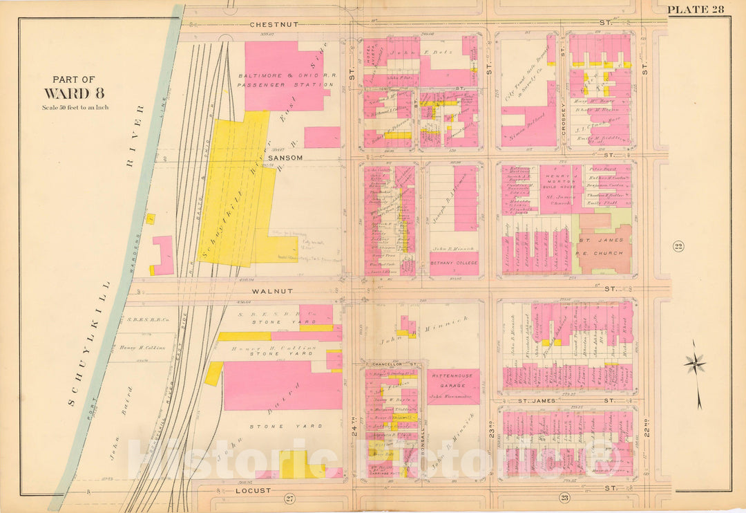 Historic Map : Philadelphia 1908 Plate 028 , Vintage Wall Art