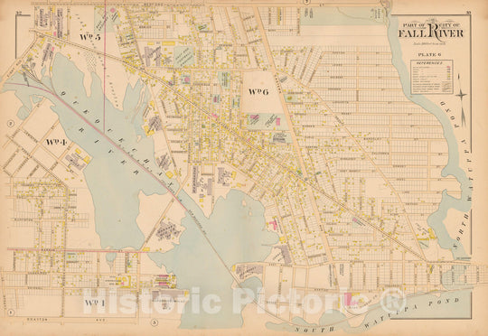 Historic Map : New Topographical Atlas of Surveys Bristol County Massachusetts, Fall River 1895 Plate 006 , Vintage Wall Art