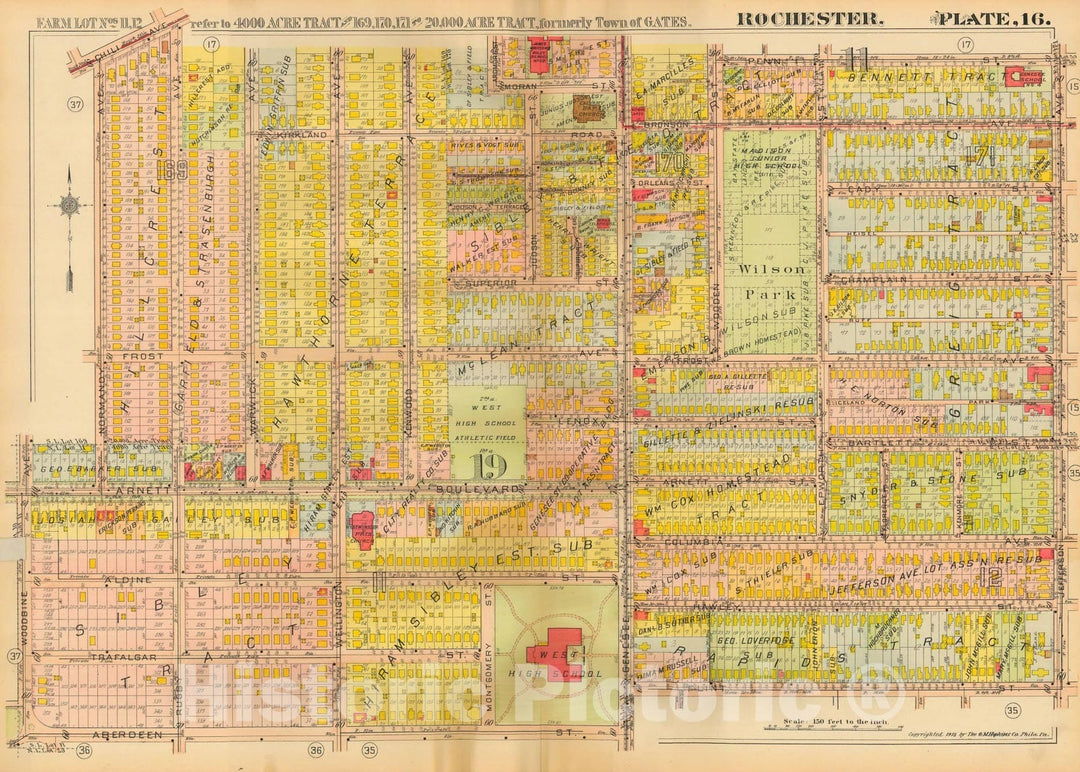 Historic Map : Plat Book of the City of Rochester New York and Vicinity, 1918 Plate 016 , Vintage Wall Art