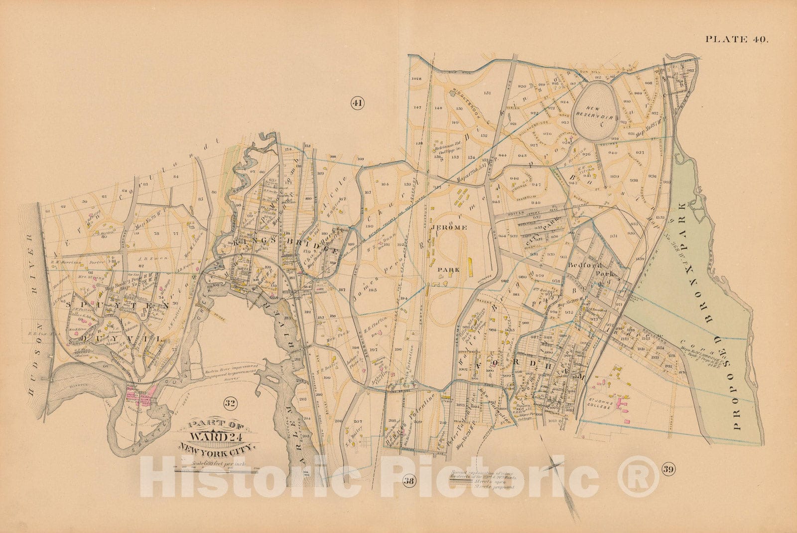 Historic Map : New York City & The Bronx 1885 Plate 040 , Robinson's Atlas City of New York , Vintage Wall Art