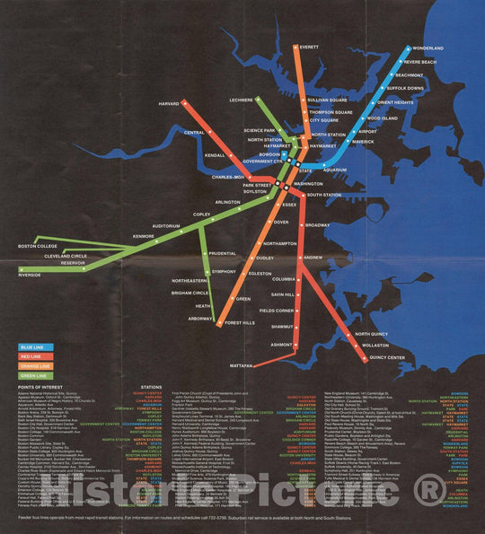 Historic Map : Greater Boston Transit Maps, Rapid Transit Lines "Black Map" 1974 Railroad Catography , Vintage Wall Art