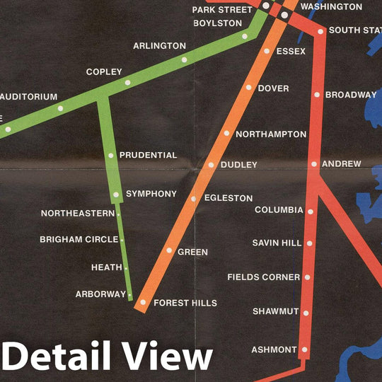 Historic Map : Greater Boston Transit Maps, Rapid Transit Lines "Black Map" 1974 Railroad Catography , Vintage Wall Art