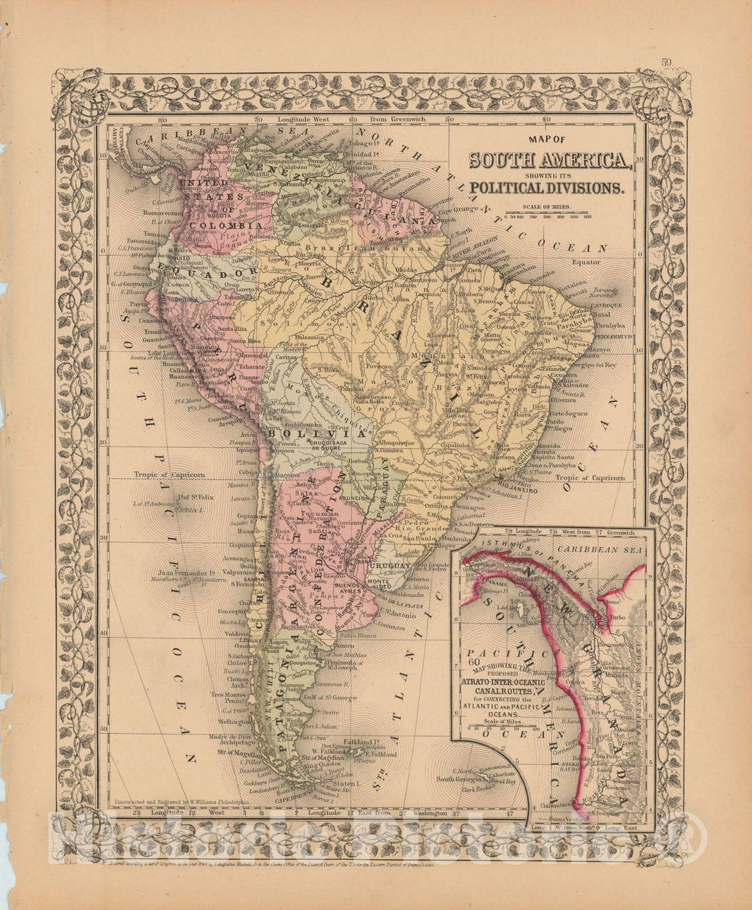 Historic Map : South America 1867 , New General Atlas , Vintage Wall Art