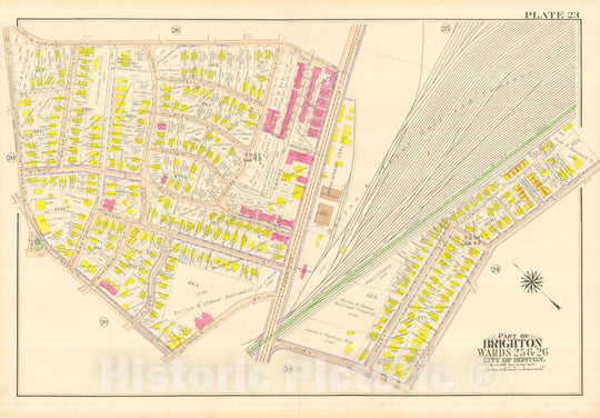 Historic Map : Atlas City of Boston, Wards 25 & 26 Brighton, Allston & Brighton 1916 Plate 023 , Vintage Wall Art