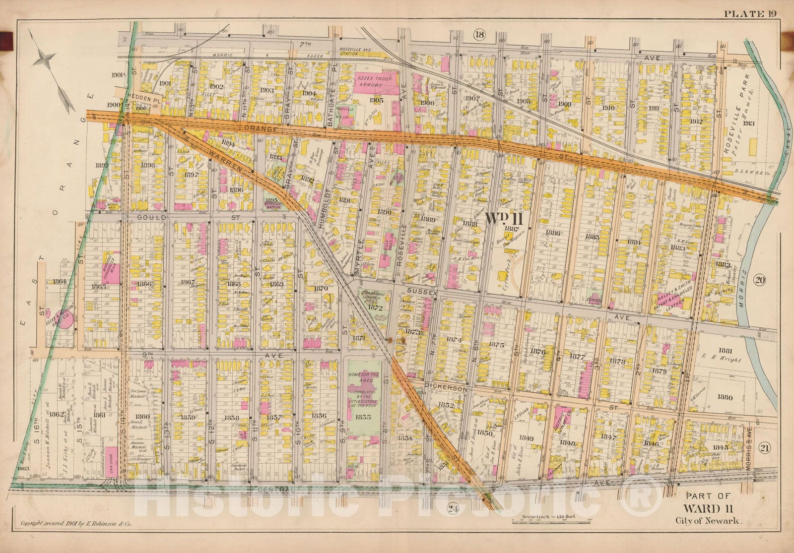 Historic Map : Atlas City of Newark, Newark 1901 Plate 019 , Vintage Wall Art