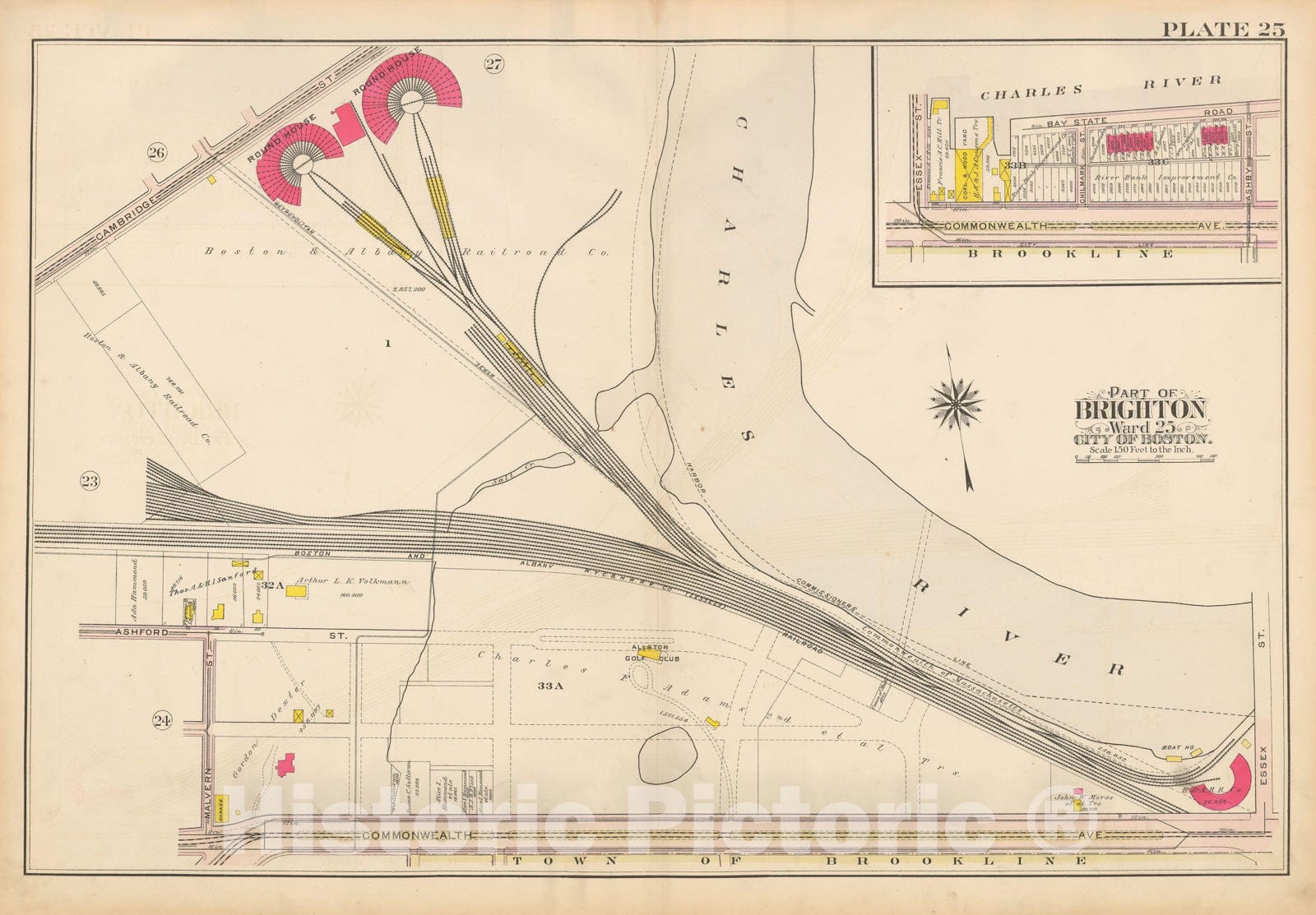 Historic Map : Atlas City of Boston Ward 25 Brighton, Allston 1909 Plate 025 , Vintage Wall Art